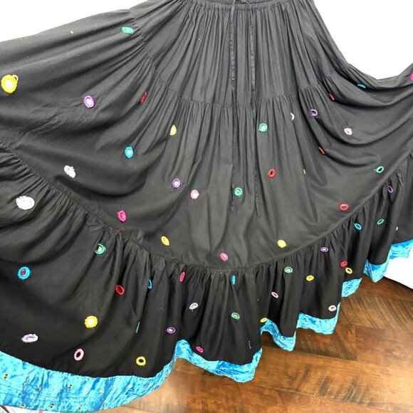 MYST Festival Mirrored Circle Tiered Gathered Black Dancing Skirt EUC - Picture 6 of 15